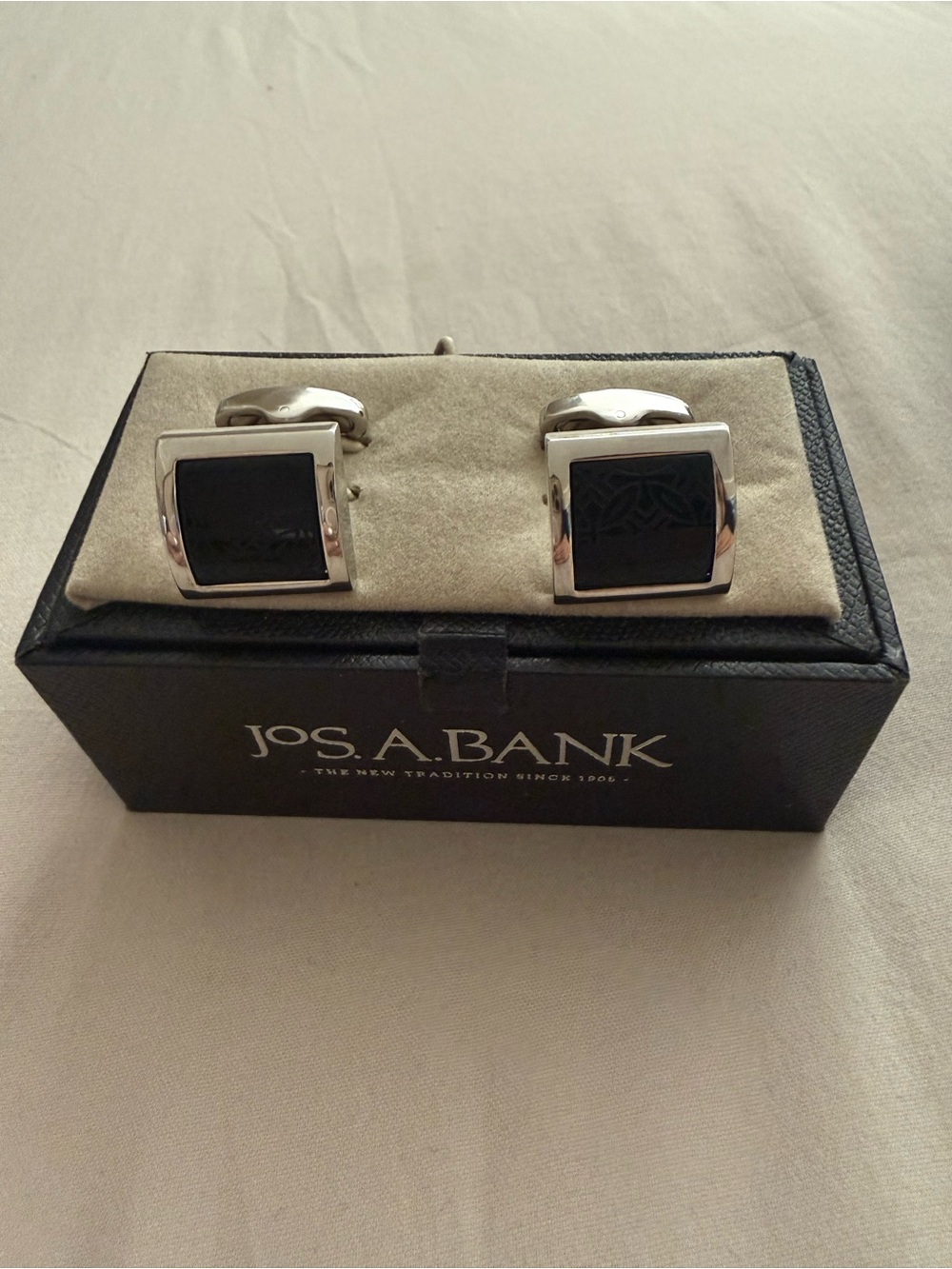 Jos. A. Bank Silver Tone Cufflinks with Black Inset